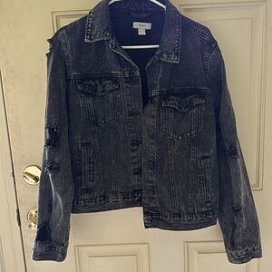 Forever 21 black distressed, denim jacket size medium
